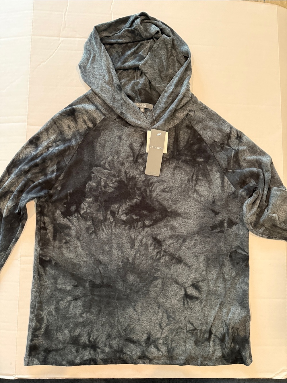 Lightweight Gray Tie-Dye Hooded Pullover Sweatshirt